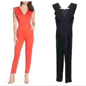 NWT Fraiche by J Nordstrom Black Ruffle V-Neck Sleeveless Jumpsuit